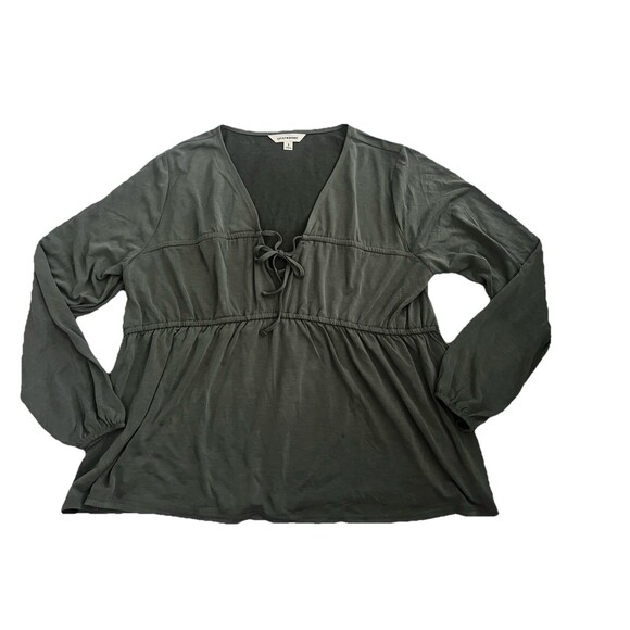 Lucky Brand Tops - Lucky Brand Womens Boho Tie Shirt Blouse Olive Green Long Sleeve